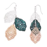 Metal Tri-Tone Baroque Filigree Dangle Earrings, 2.75
