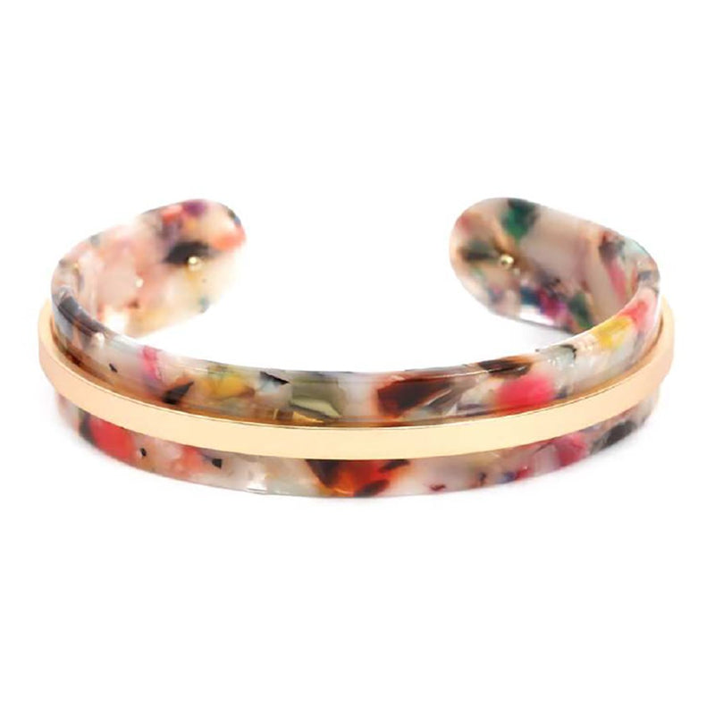 Lucite and Matte Gold Tone Stylish Open Cuff Bracelet
