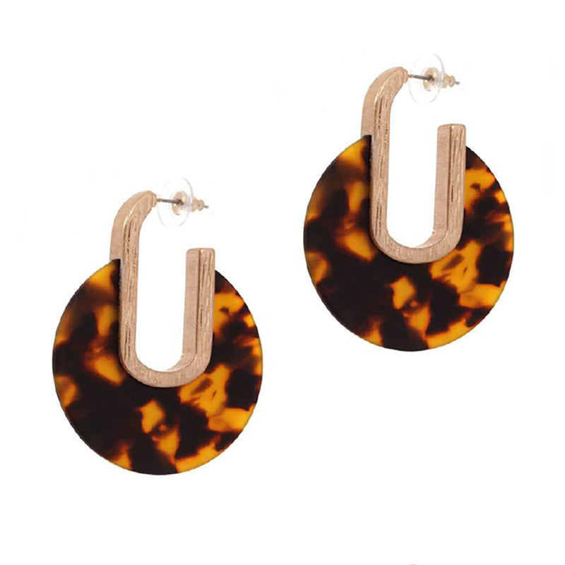 Tortoise Celluloid and Metal Disc Dangle Earrings