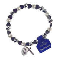 Hematite Color Heart Shaped Beads and Imitation Pearl Stretch Bracelet