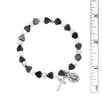 Hematite Color Heart Shaped Beads and Imitation Pearl Stretch Bracelet