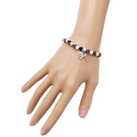 Hematite Color Heart Shaped Beads and Imitation Pearl Stretch Bracelet