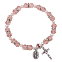 Beaded Stretch Rosary Bracelet with Crucifix and Miraculous Medal (Pink)