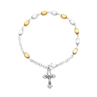 Contemporary Two Tone Rosary Bracelet with Crucifix Medal, 6.75"-7.5"