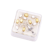 Contemporary Two Tone Rosary Bracelet with Crucifix Medal, 6.75"-7.5"