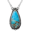Chic Western Style Natural Howlite Teardrop Pendant Necklace, 18"+3" Extender (Turquoise Blue With Rustic Brown Veining)
