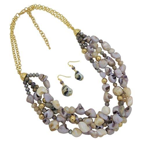 Multi Strand Natural Stone and Crystal Bead Statement Necklace Earring Set