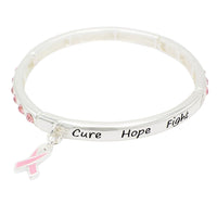 Breast Cancer Pink Ribbon Stretch Crystal Bangle Bracelet