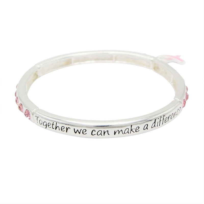 Breast Cancer Pink Ribbon Stretch Crystal Bangle Bracelet