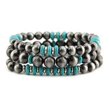 Set of 3 Western Metallic Bead And Turquoise Howlite Stretch Bracelets, 2.5