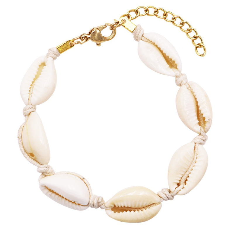 Corded Natural Cowrie Seashell Adjustable Bracelet