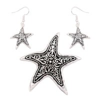 Beautiful Statement Starfish Magnetic Medallion Pendant Earring Set On Claspless Stainless Steel Chain (Starfish)