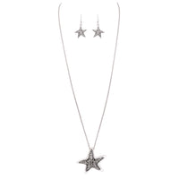 Beautiful Statement Starfish Magnetic Medallion Pendant Earring Set On Claspless Stainless Steel Chain (Starfish)