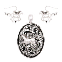 Rosemarie Collections Beautiful Statement Magnetic Horse Medallion Pendant and Earring Set with Free Stainless Steel Chain (Horse)
