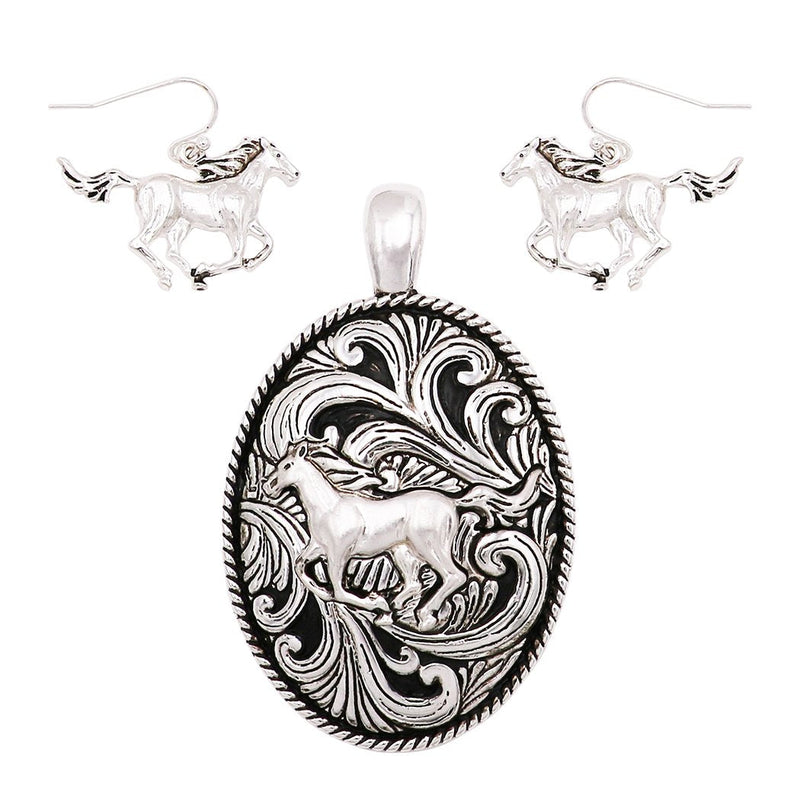 Rosemarie Collections Beautiful Statement Magnetic Horse Medallion Pendant and Earring Set with Free Stainless Steel Chain (Horse)