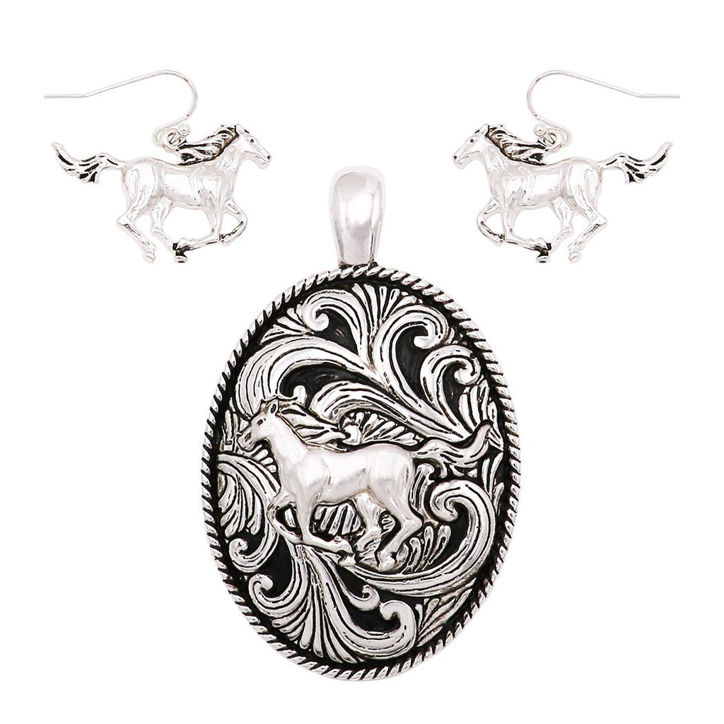 Rosemarie Collections Beautiful Statement Magnetic Horse Medallion Pendant and Earring Set with Free Stainless Steel Chain (Horse)