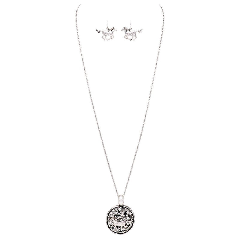 Rosemarie Collections Beautiful Statement Magnetic Horse Medallion Pendant and Earring Set with Free Stainless Steel Chain (Horse)