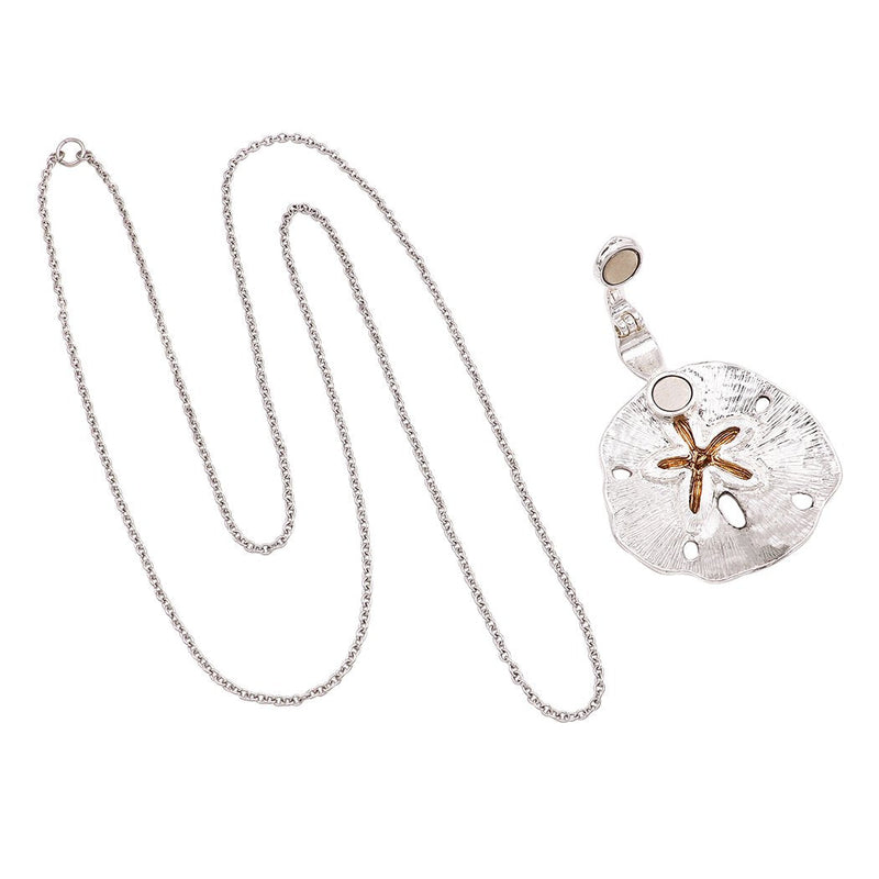 Beautiful Statement Magnetic Medallion Pendant With Earrings On Claspless Stainless Steel Chain, 30"