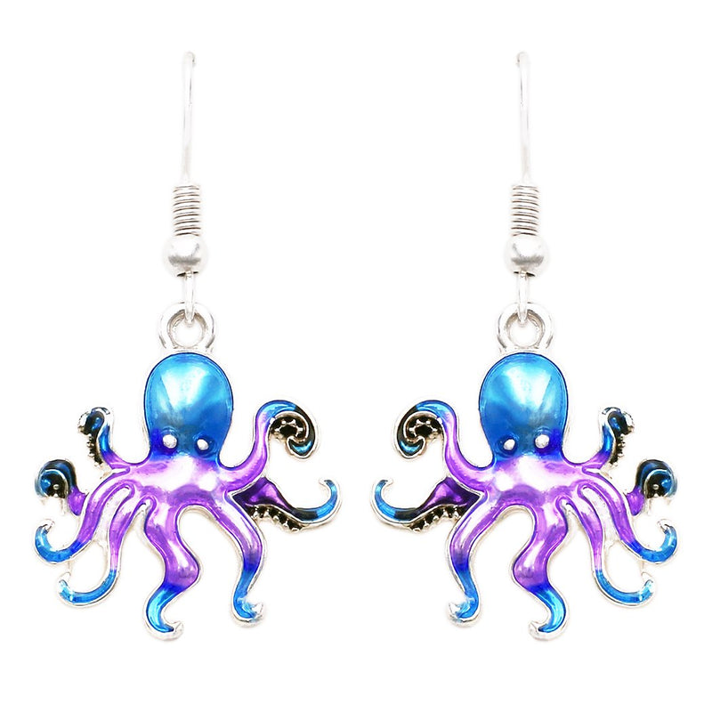 Whimsical Under The Sea Octopus Charm Dangle Earrings, 1.25"