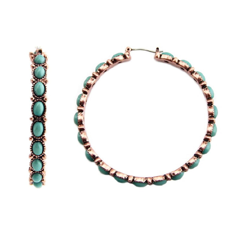 Stunning South Western Style Turquoise Howlite Hoop Earrings, 55mm (Burnished Copper Tone)