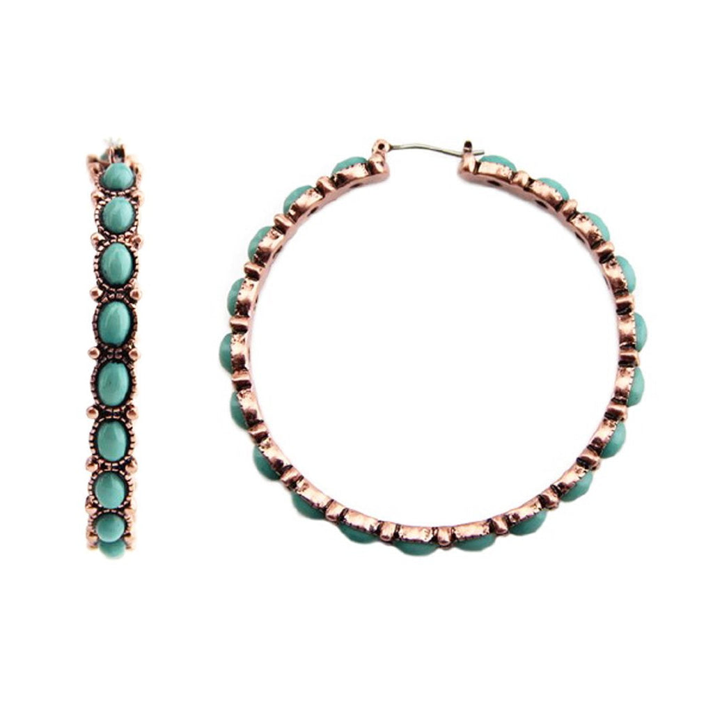 Stunning South Western Style Turquoise Howlite Hoop Earrings, 55mm (Burnished Copper Tone)