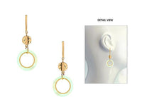 Celluloid Hoop and Gold Tone Bar Dangle Statement Earrings (Mint)