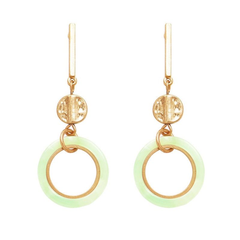 Celluloid Hoop and Gold Tone Bar Dangle Statement Earrings (Mint)