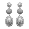 Classic Statement Western Style Triple Concho Long Dangle Earrings, 2.5"