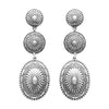 Classic Statement Western Style Triple Concho Long Dangle Earrings, 2.5"