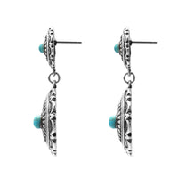 Southwestern Concho Style Turquoise Drop Statement Post Earrings, 2" (Round Dangle Concho)