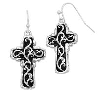 cross studs, cross earrings dangly, dangle earrings, religious gifts, decorative metal scroll cross, scroll pattern with square ends, rosemarie collections, amazon prime, rosemarie religious gifts, cross earrings, St. Patrick's day, holiday jewelry and accessories