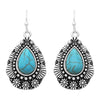 South Western Cowgirl Style Textured Teardrop Turquoise Howlite Dangle Earrings, 1.25"