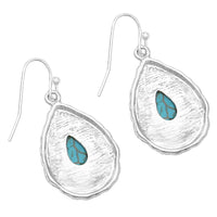 South Western Cowgirl Style Textured Teardrop Turquoise Howlite Dangle Earrings, 1.25"