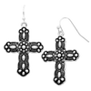 Western Style Decorative Metal Cross Religious Dangle Earrings, 1.5"-1.75" (Flower Center)