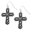 Western Style Decorative Metal Cross Religious Dangle Earrings, 1.5"-1.75" (Flower Center)