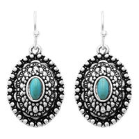 South Western Style Concho Turquoise Howlite Dangle Earrings, 1.25" (Oval Concho)