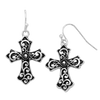 Western Style Decorative Metal Scroll Cross Religious Dangle Earrings, 1.5" (Swirl Pattern Pointed Ends)