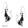 Sleek Black Cat Silhouette Enamel Dangle Earrings, 1.25"
