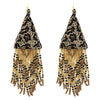 Long Leopard Print Seed Bead Fringe Shoulder Duster Earrings, 4.25"