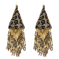 Get Wild Stunning Long Leopard Spots Animal Pattern Seed Bead Fringe Shoulder Duster Earrings, 4.25"