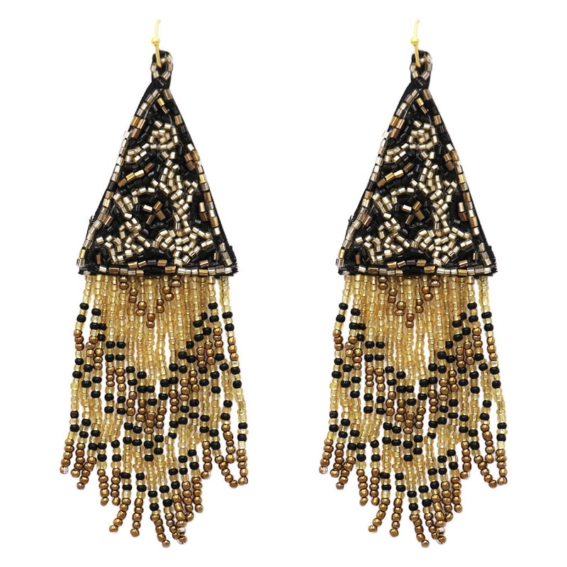 Get Wild Stunning Long Leopard Spots Animal Pattern Seed Bead Fringe Shoulder Duster Earrings, 4.25"