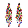 Colorful Rainbow Peyote Stitch Seed Bead Fringe Shoulder Duster Earrings, 5"