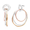 Tri Toned Statement Hammered Metal Triple Hoop Dangle Earrings, 1.75