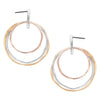 Tri Toned Statement Hammered Metal Triple Hoop Dangle Earrings, 1.75