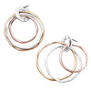 Tri Toned Statement Hammered Metal Triple Hoop Dangle Earrings, 1.75