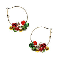 Wintertime Holiday Decorative Jingle Bells Christmas Hoop Earrings, 1.25"