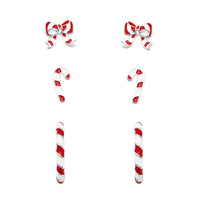 Wintertime Set of 3 Decorative Enamel Candy Cane Christmas Holiday Stud Earrings