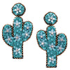 Unique Decorative Seed Bead Western Style Cactus Post Dangle Earrings, 3.5" (Turquoise)