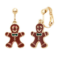 Colorful Enamel Christmas Holiday Clip On Style Earrings, 1" (Dangle Gingerbread Men)