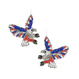 Unique USA Red White and Blue Decorative Seed Bead Patriotic Eagle Dangle Earrings, 2.75